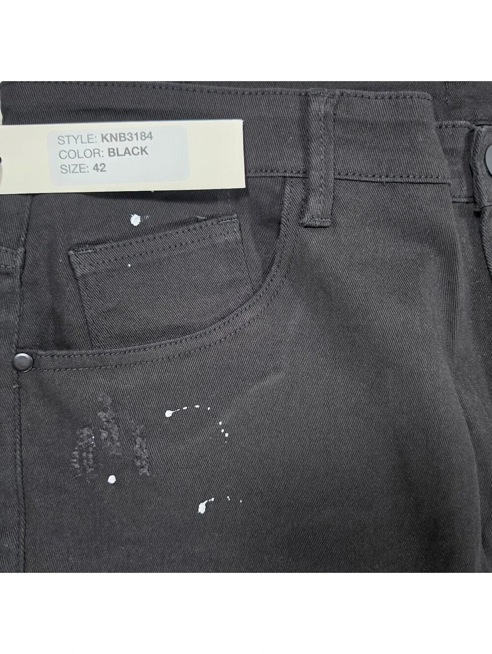 KDNK KNB3184 Men's 42 Black Bandana Paint Splatter Straight Jeans Sample
